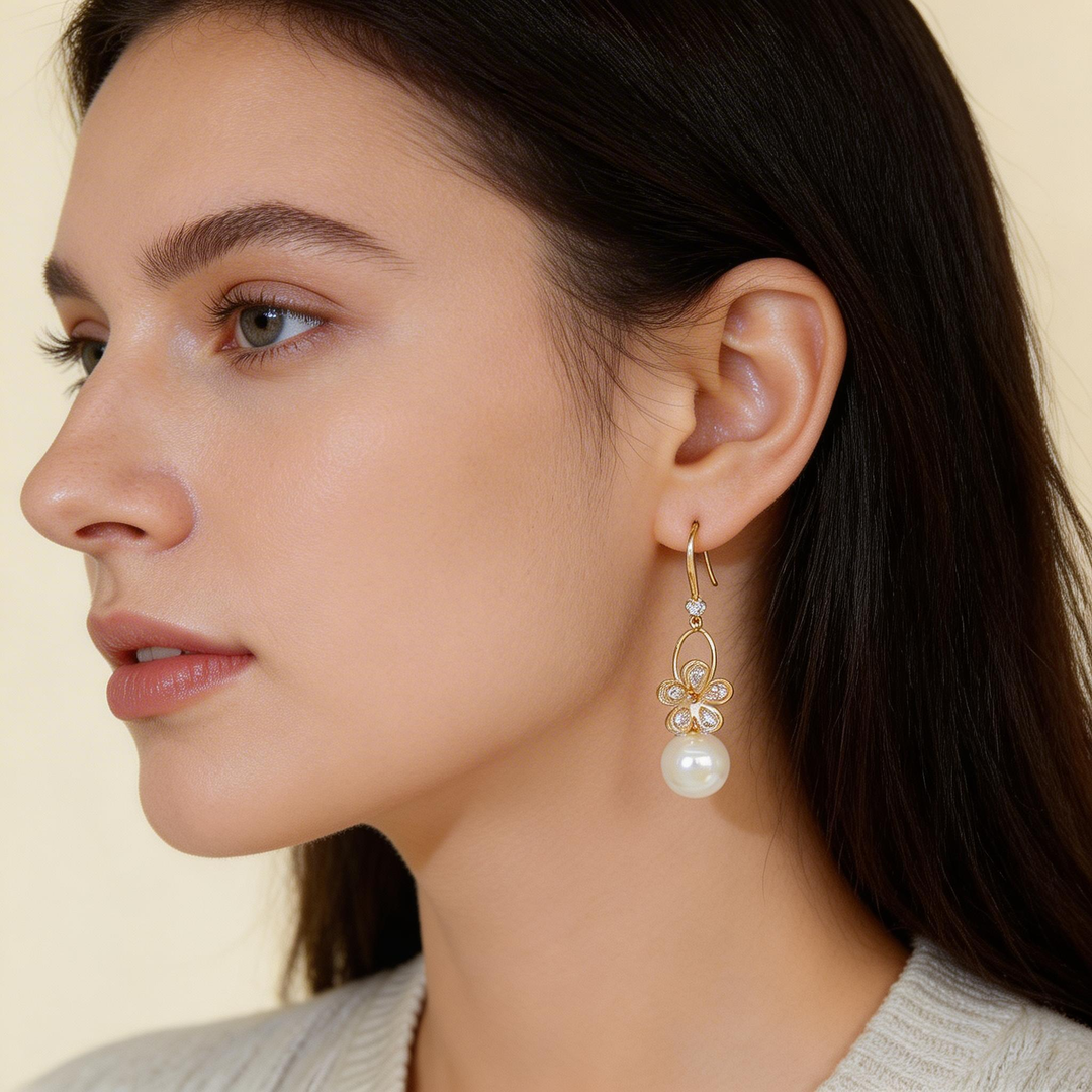 Elegant Pearl Blossom Drop Earrings