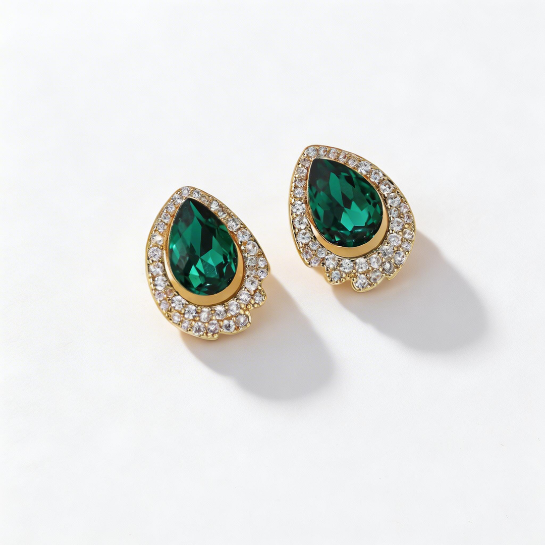 Elegant Emerald Teardrop Stud Earrings