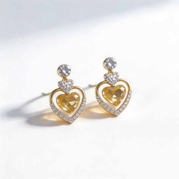 Natural Citrine Heart Drop Earrings