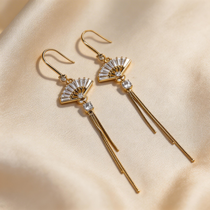 Oriental Fan Tassel Drop Earrings