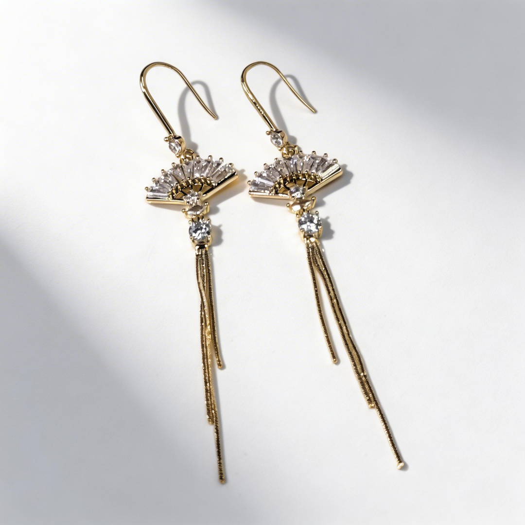 Oriental Fan Tassel Drop Earrings