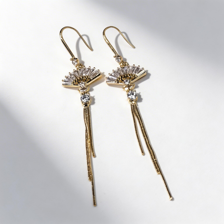Oriental Fan Tassel Drop Earrings