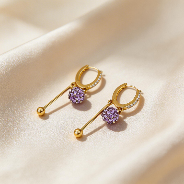 Pavé Sphere Drop Bar Hoop Earrings