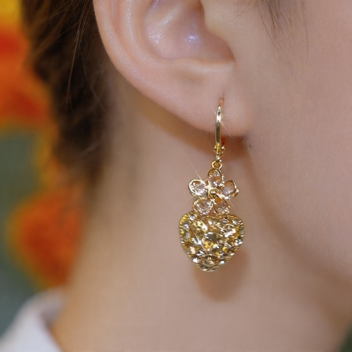 Vintage Glow Floral Heart Drop Earrings