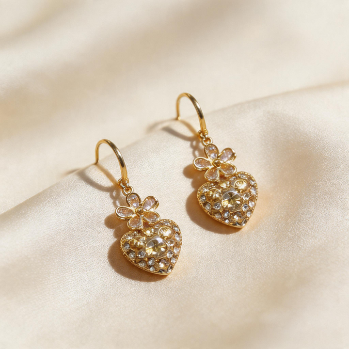 Vintage Glow Floral Heart Drop Earrings