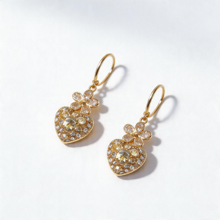 Vintage Glow Floral Heart Drop Earrings