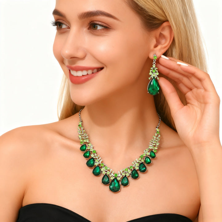 Green Crystal Necklace &amp; Earring Set
